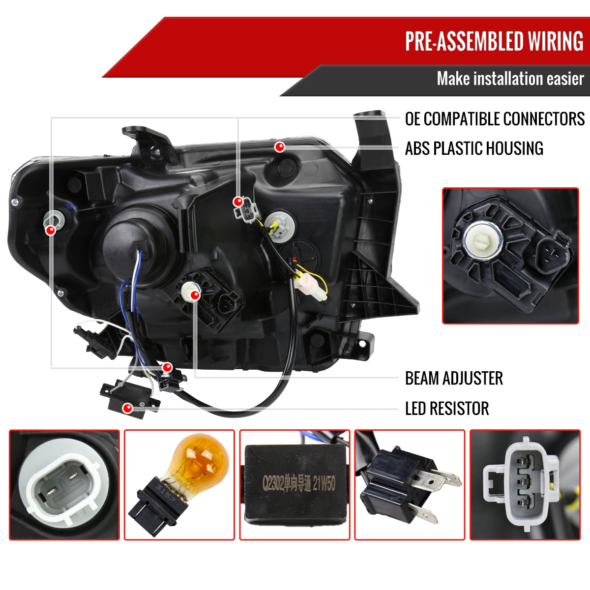 2014-2021 Toyota Tundra LED Switchback Sequential Turn Signal LED Bar Projector Headlights (Matte Black Housing/Clear Lens)