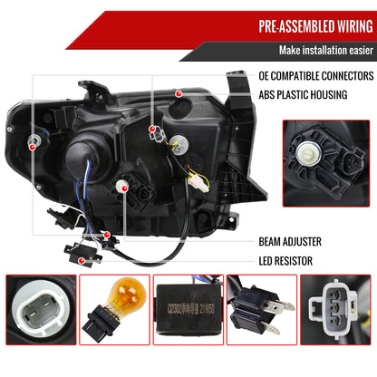 2014-2021 Toyota Tundra LED Switchback Sequential Turn Signal LED Bar Projector Headlights (Matte Black Housing/Clear Lens)