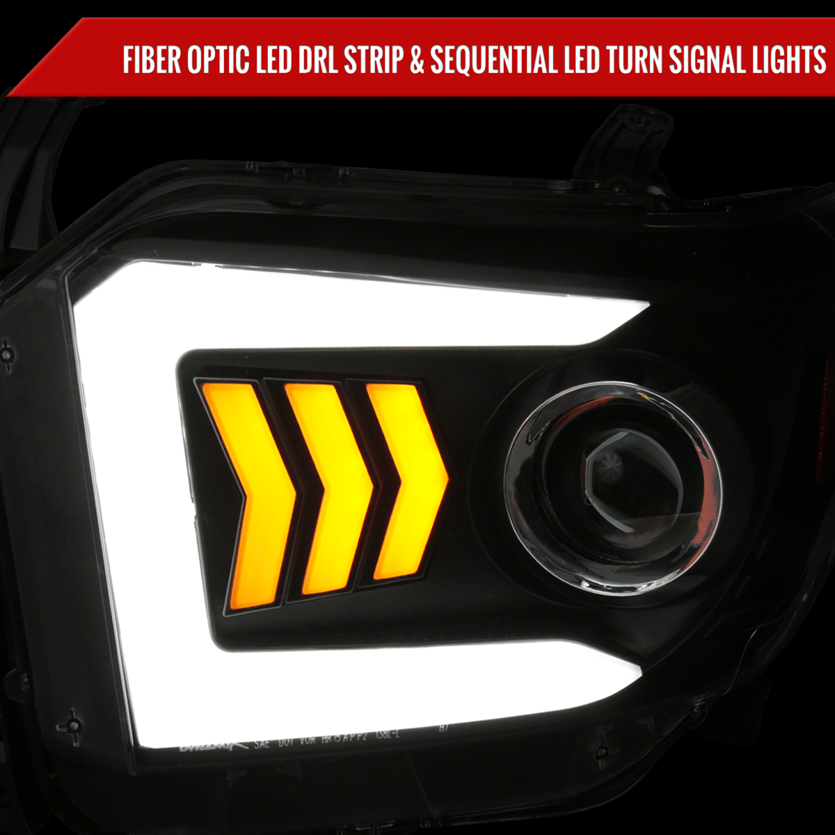 2014-2021 Toyota Tundra LED C-Bar Projector Headlights w/ Sequential Arrow Turn Signals (Matte Black Housing/Clear Lens)