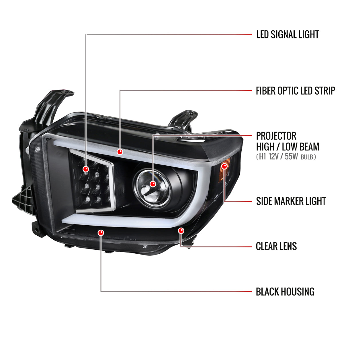 2014-2021 Toyota Tundra LED C-Bar Projector Headlights w/ LED Turn Signal Lights (Matte Black Housing/Clear lens)