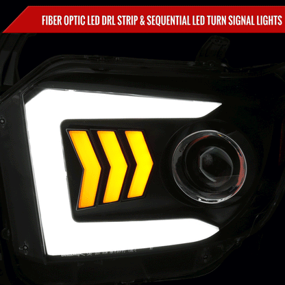 2014-2021 Toyota Tundra LED C-Bar Projector Headlights w/ Sequential Arrow Turn Signals (Black Housing/Smoked Lens)
