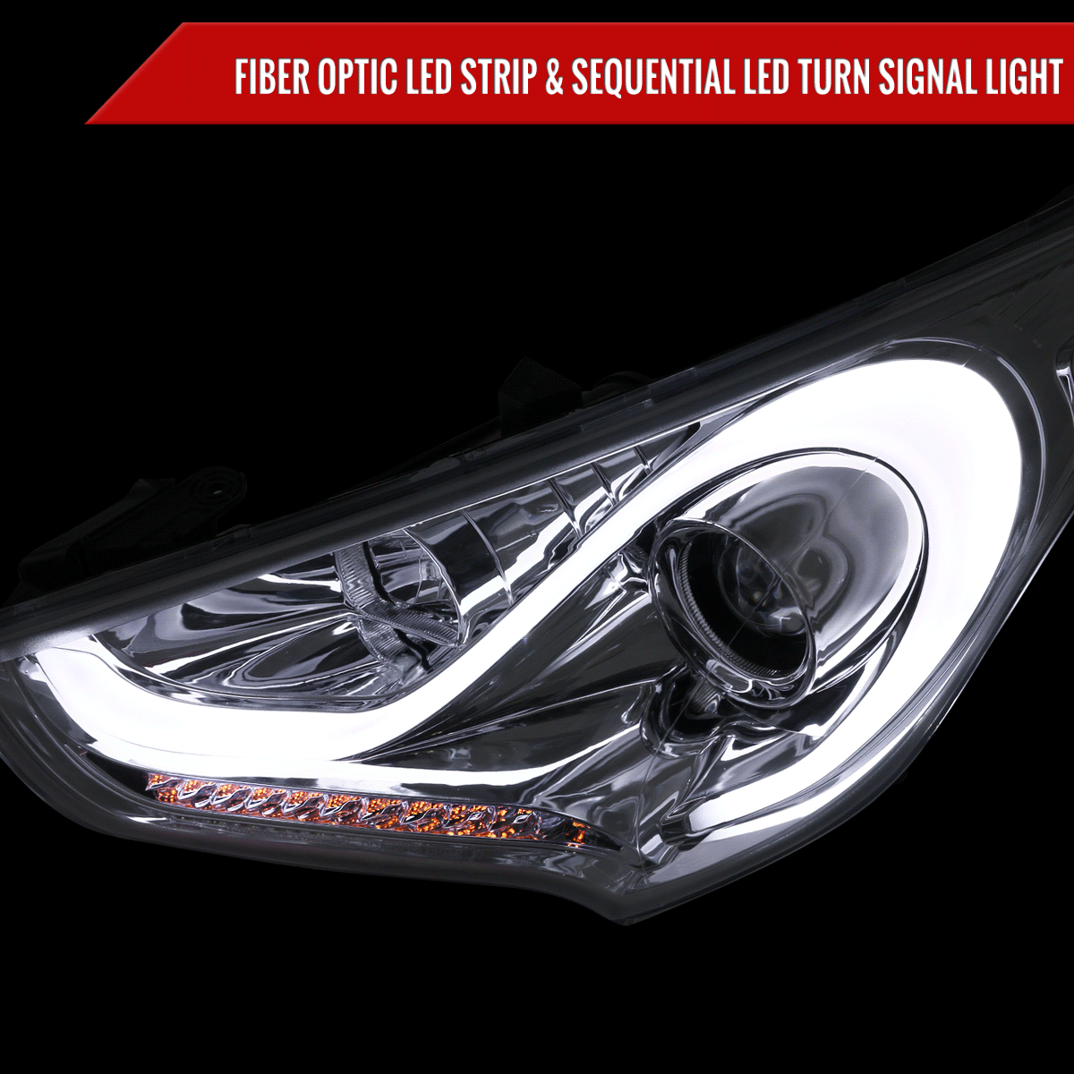 2012-2017 Hyundai Veloster LED Light Bar Projector Headlight w/ Sequential Turn Signal Lights (Chrome Housing/Clear Lens)