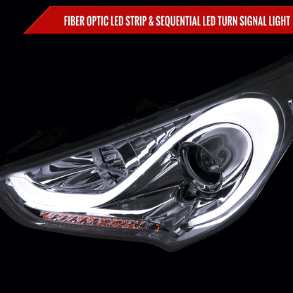 2012-2017 Hyundai Veloster LED Light Bar Projector Headlight w/ Sequential Turn Signal Lights (Chrome Housing/Clear Lens)