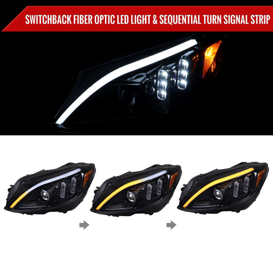 2015-2018 Mercedes-Benz C-Class W205 Switchback Sequential Turn Signal Projector Headlights (Jet Black Housing/Clear Lens)