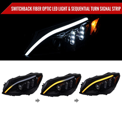 2015-2018 Mercedes-Benz C-Class W205 Switchback Sequential Turn Signal Projector Headlights (Glossy Black Housing/Light Smoked Lens)