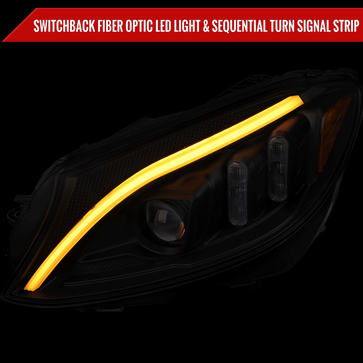 2015-2018 Mercedes-Benz C-Class W205 Switchback Sequential Turn Signal Projector Headlights (Matte Black Housing/Clear Lens)