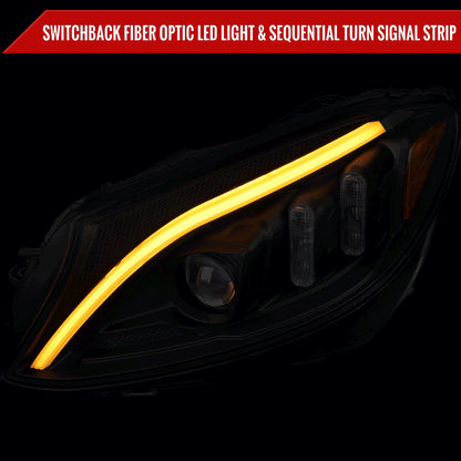2015-2018 Mercedes-Benz C-Class W205 Switchback Sequential Turn Signal Projector Headlights (Matte Black Housing/Clear Lens)