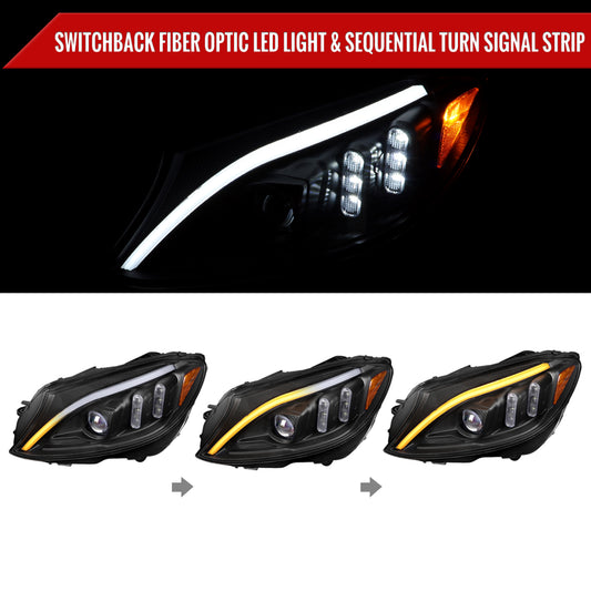 2015-2018 Mercedes-Benz C-Class W205 Switchback Sequential Turn Signal Projector Headlights (Matte Black Housing/Clear Lens)