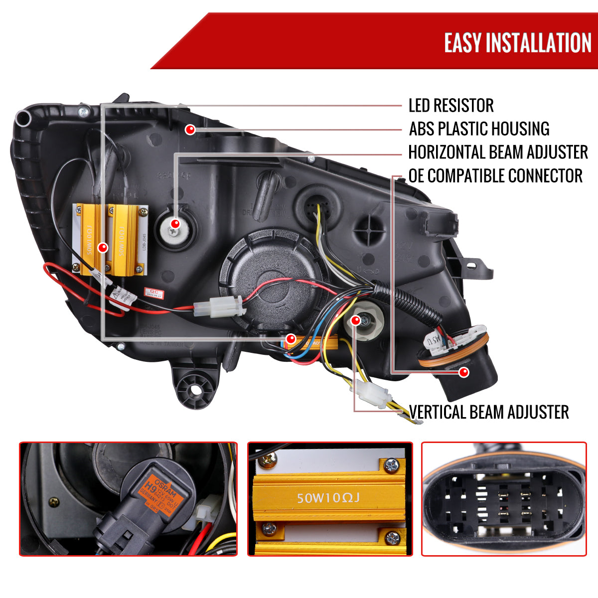 2015-2018 Mercedes-Benz C-Class W205 Switchback Sequential Turn Signal Projector Headlights (Matte Black Housing/Clear Lens)
