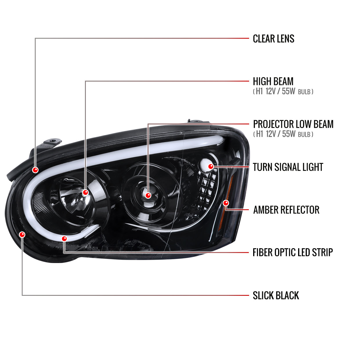 2004-2005 Subaru Impreza WRX/STI Outback Projector Headlights w/ LED Light Bar (Glossy Black Housing/Clear Lens)