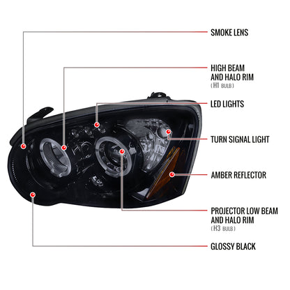 2004-2005 Subaru Impreza WRX/STI Outback Dual Halo Projector Headlights (Glossy Black Housing/Smoked Lens)