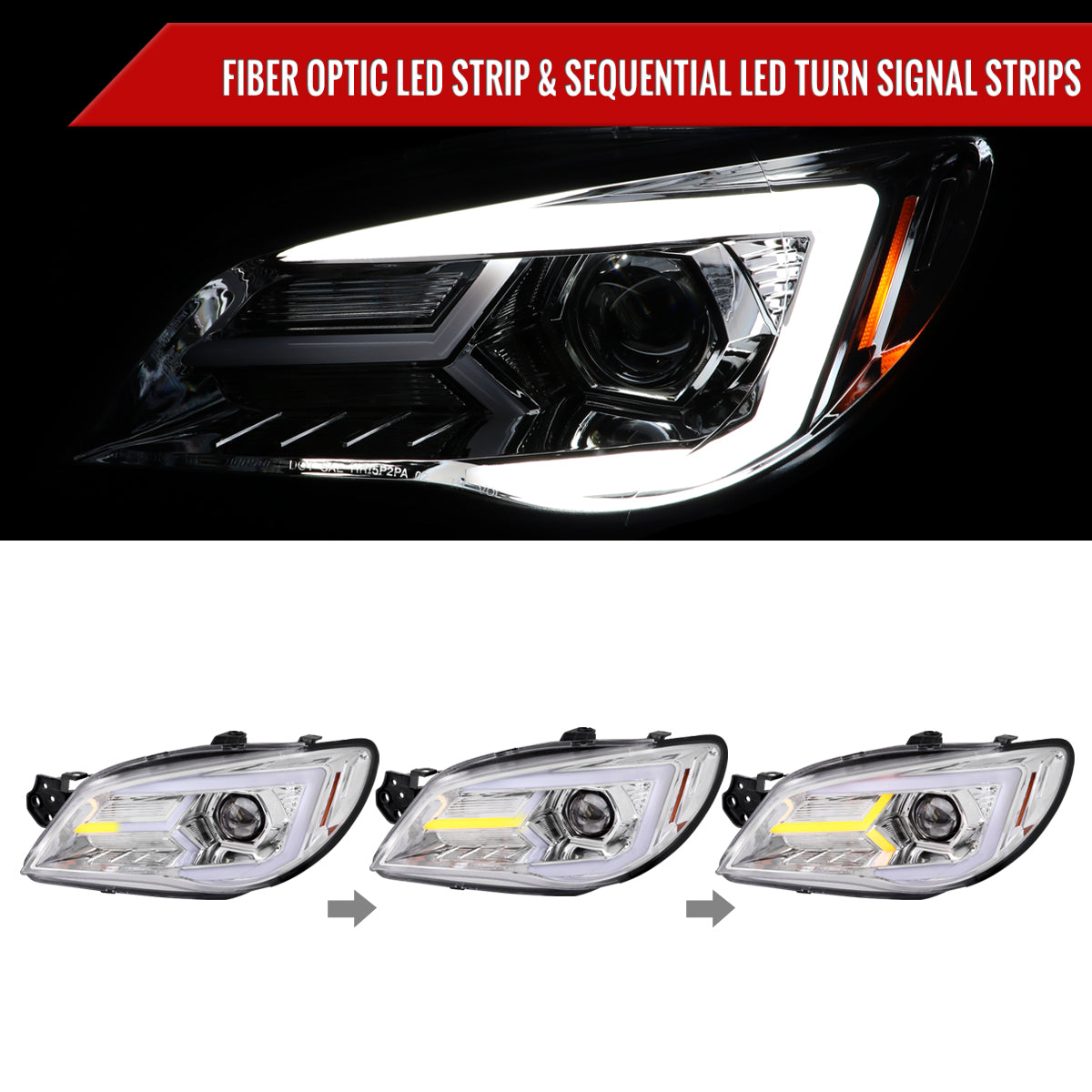2006-2007 Subaru Impreza WRX STI LED Bar Sequential Turn Signal Projector Headlights (Chrome Housing/Clear Lens)