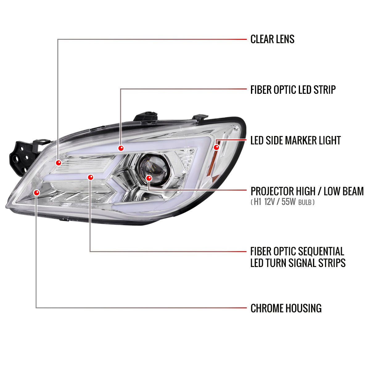 2006-2007 Subaru Impreza WRX STI LED Bar Sequential Turn Signal Projector Headlights (Chrome Housing/Clear Lens)