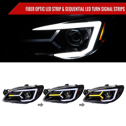 2006-2007 Subaru Impreza WRX STI LED Bar Sequential Turn Signal Projector Headlights (Glossy Black Housing/Clear Lens)