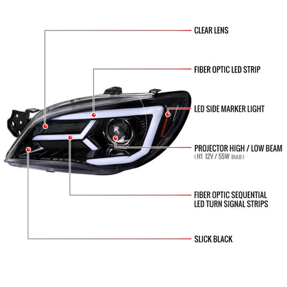 2006-2007 Subaru Impreza WRX STI LED Bar Sequential Turn Signal Projector Headlights (Glossy Black Housing/Clear Lens)