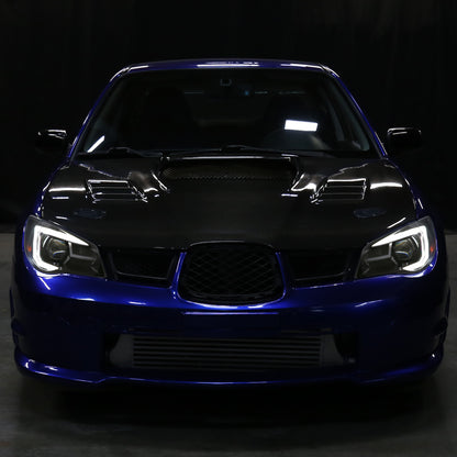 2006-2007 Subaru Impreza WRX STI LED Bar Sequential Turn Signal Projector Headlights (Glossy Black Housing/Smoked Lens)