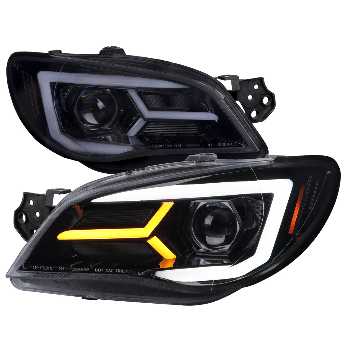 2006-2007 Subaru Impreza WRX STI LED Bar Sequential Turn Signal Projector Headlights (Glossy Black Housing/Smoked Lens)