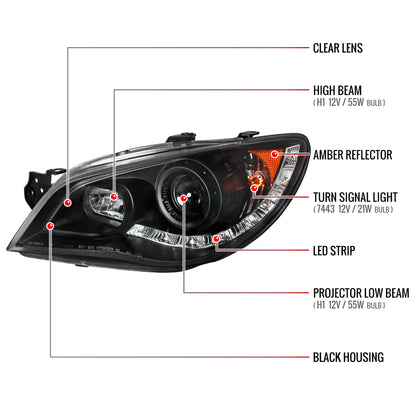 2006-2007 Subaru Impreza WRX/STI Projector Headlights w/ LED Light Strip (Matte Black Housing/Clear Lens)