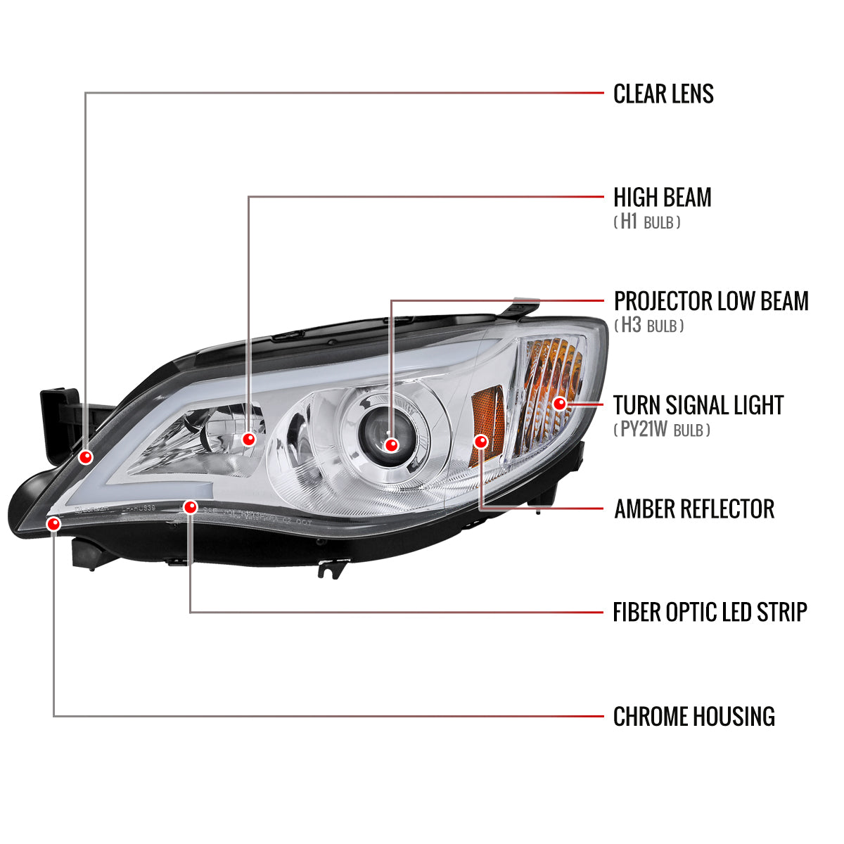 2008-2014 Subaru Impreza WRX/ 2008-2011 Outback Sport LED Bar Projector Headlights (Chrome Housing/Clear Lens)