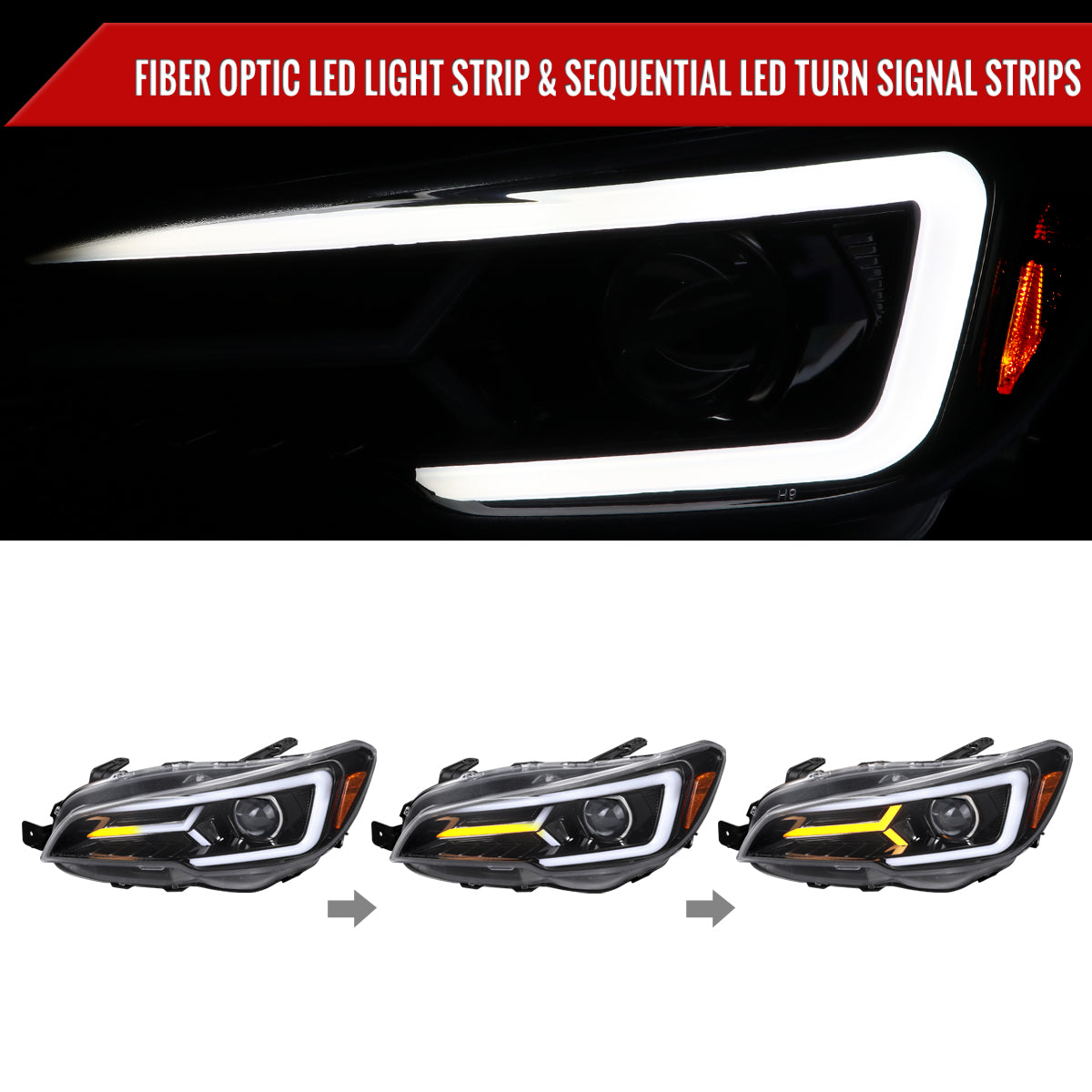 2015-2021 Subaru Impreza WRX/STI LED Bar Sequential Turn Signal (Glossy Black Housing/Clear Lens)