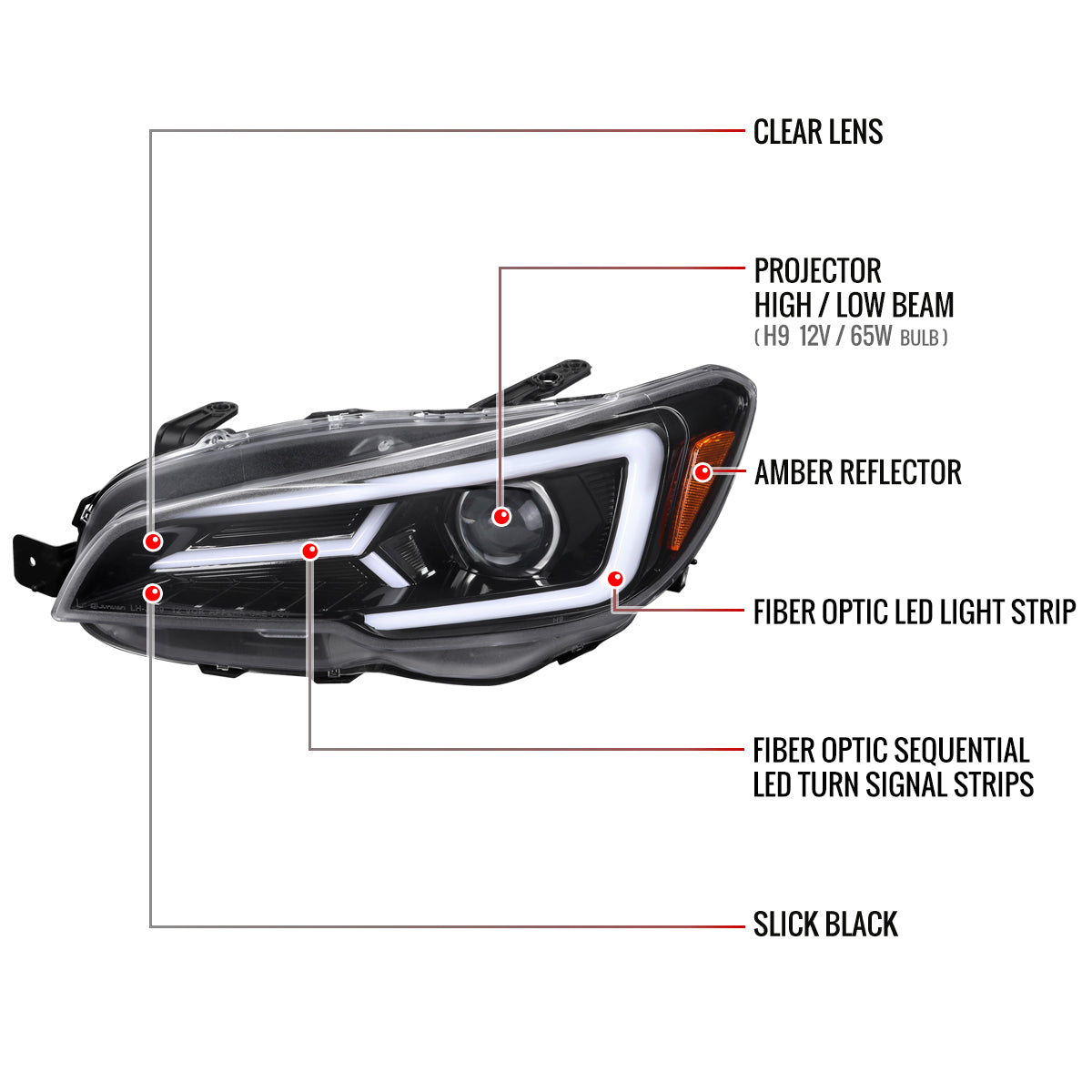 2015-2021 Subaru Impreza WRX/STI LED Bar Sequential Turn Signal (Glossy Black Housing/Clear Lens)