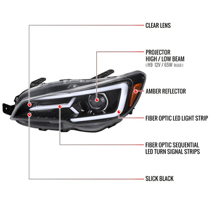 2015-2021 Subaru Impreza WRX/STI LED Bar Sequential Turn Signal (Glossy Black Housing/Clear Lens)