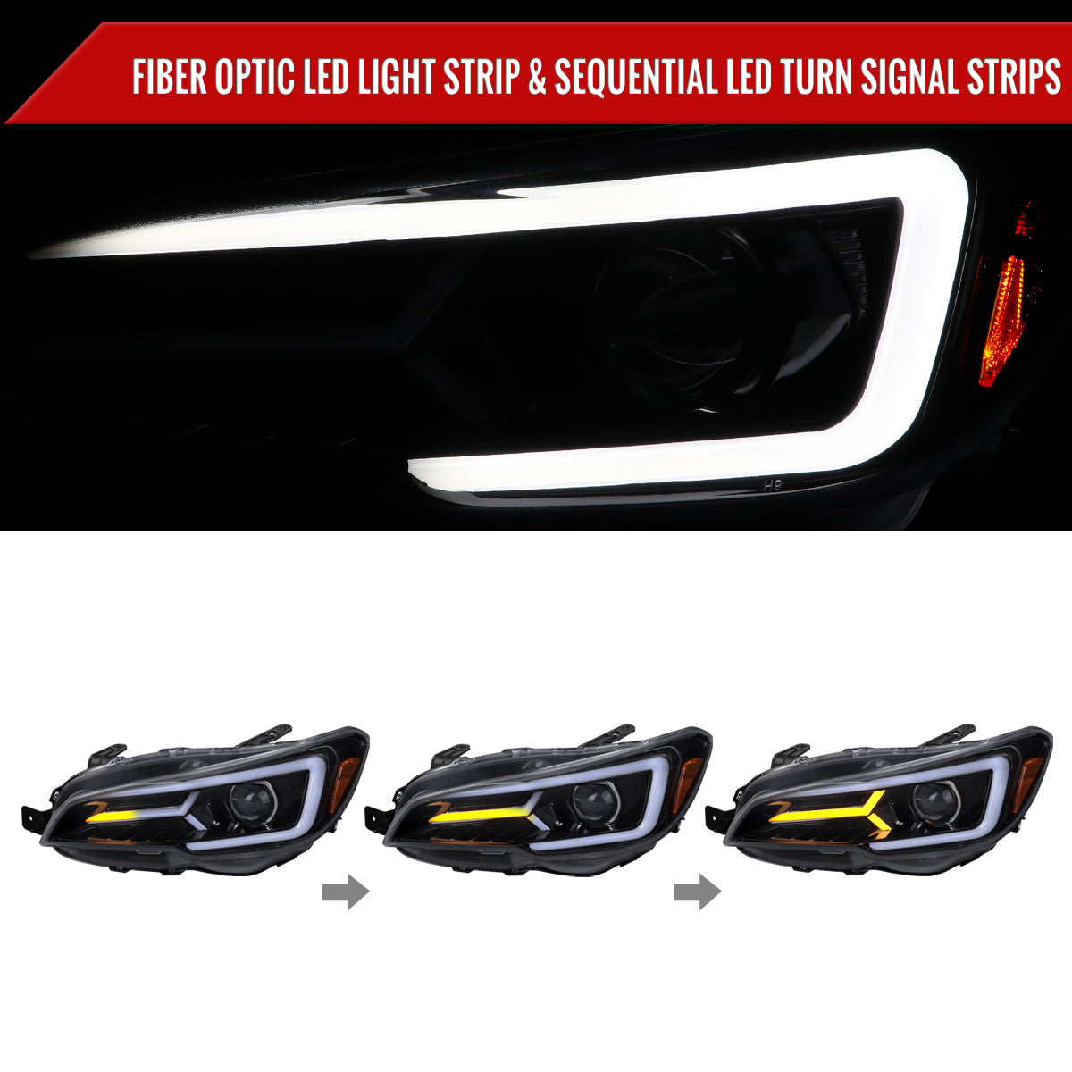 2015-2021 Subaru Impreza WRX/STI LED Bar Sequential Turn Signal (Glossy Black Housing/Smoked Lens)