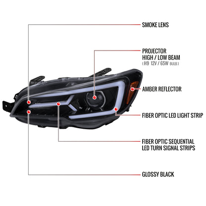 2015-2021 Subaru Impreza WRX/STI LED Bar Sequential Turn Signal (Glossy Black Housing/Smoked Lens)