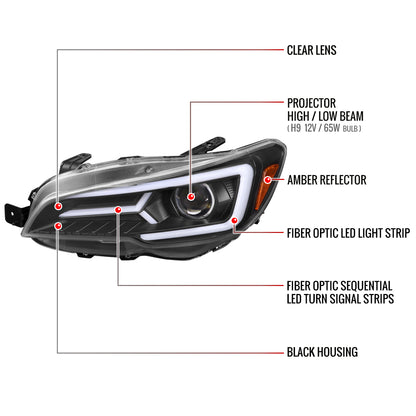 2015-2021 Subaru Impreza WRX/STI LED Bar Sequential Turn Signal (Matte Black Housing/Clear Lens)