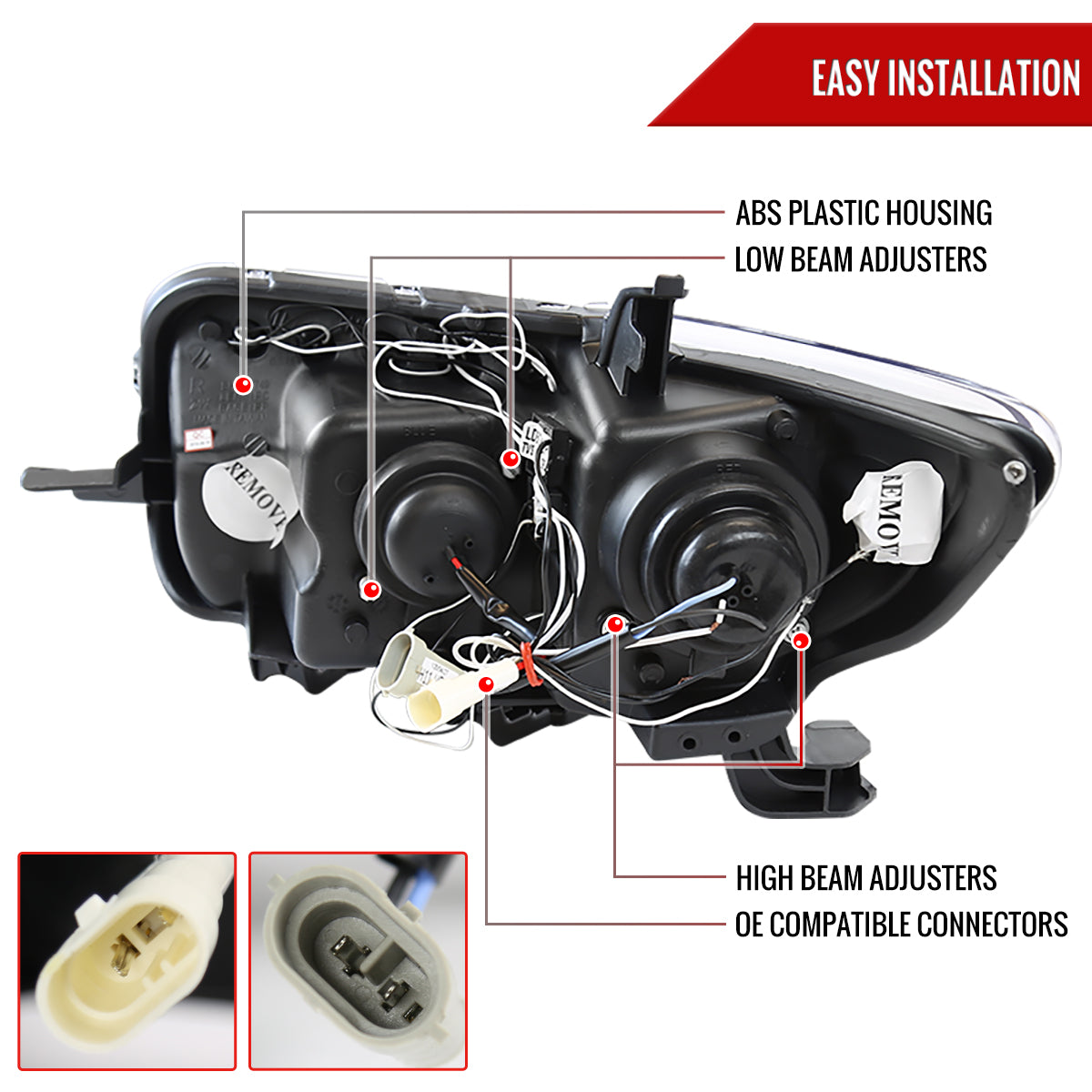 2008-2010 Scion xB Single Halo Projector Headlights (Glossy Black Housing/Smoked Lens)