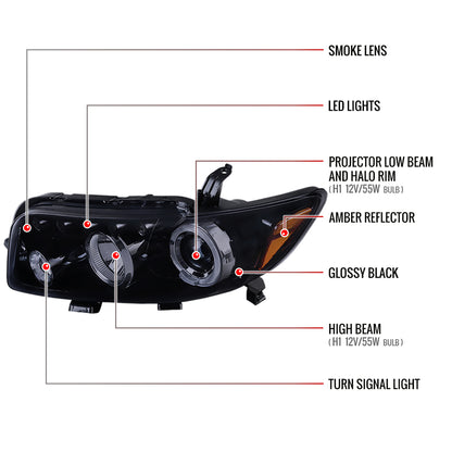 2008-2010 Scion xB Single Halo Projector Headlights (Glossy Black Housing/Smoked Lens)