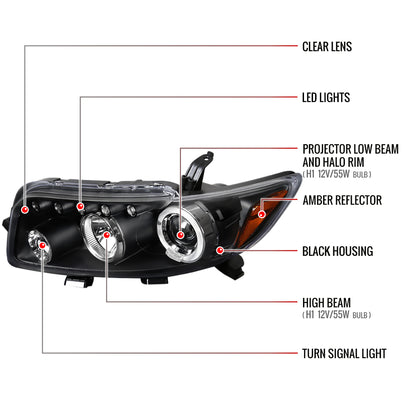 2008-2010 Scion xB Single Halo Projector Headlights (Matte Black Housing/Clear Lens)
