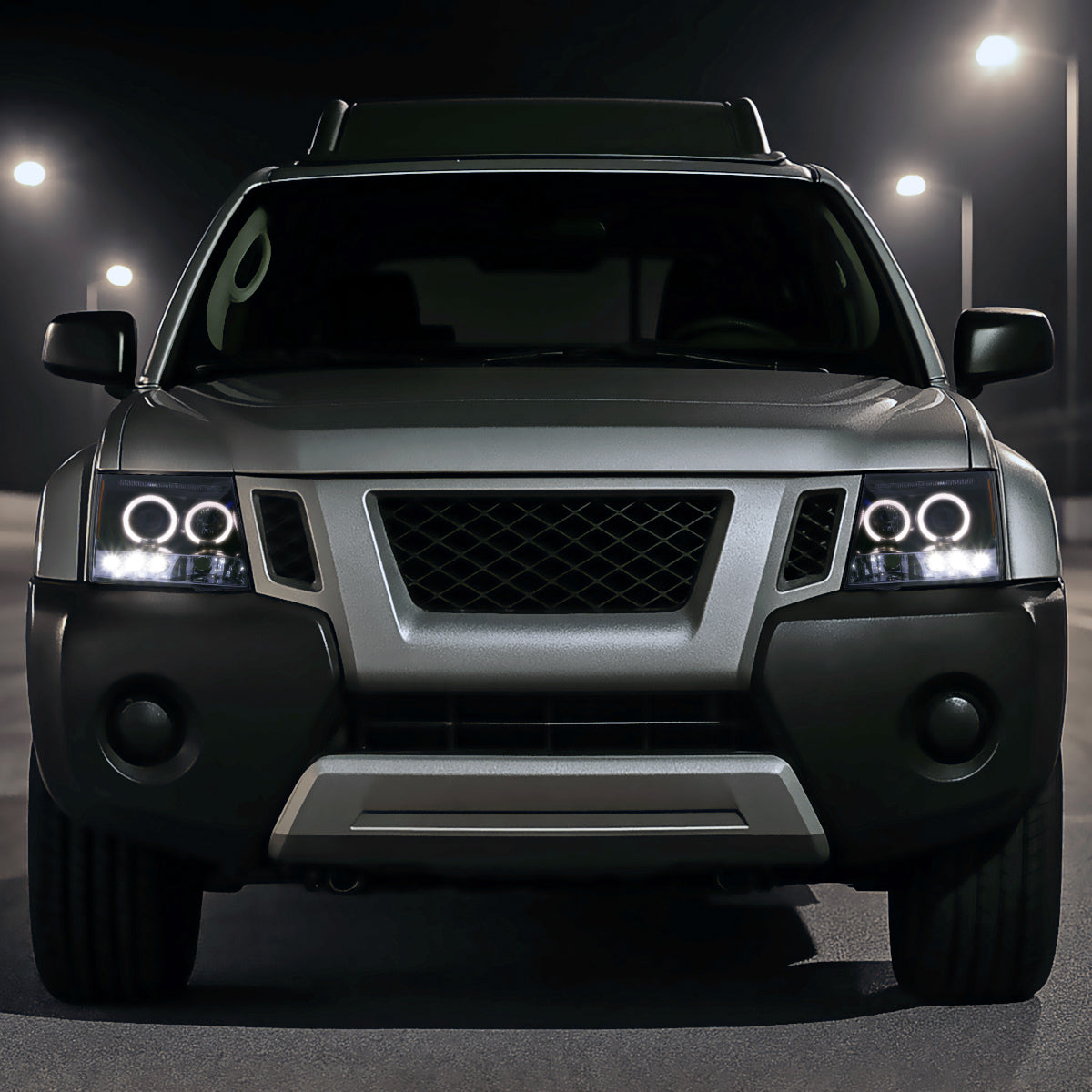 2005-2015 Nissan Xterra Dual Halo Projector Headlights (Glossy Black Housing/Smoked Lens)