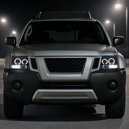 2005-2015 Nissan Xterra Dual Halo Projector Headlights (Glossy Black Housing/Smoked Lens)