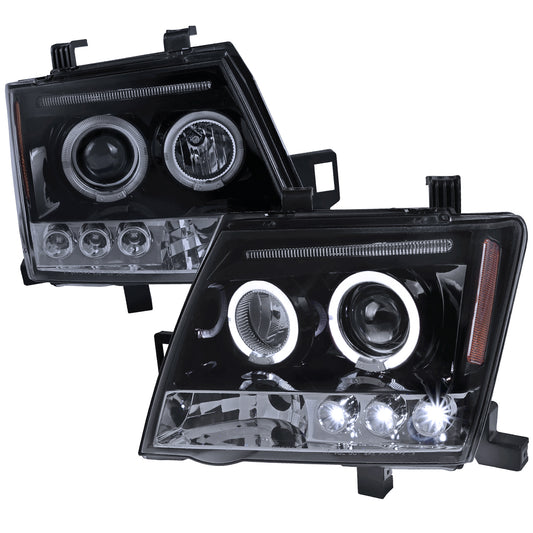 2005-2015 Nissan Xterra Dual Halo Projector Headlights (Glossy Black Housing/Smoked Lens)
