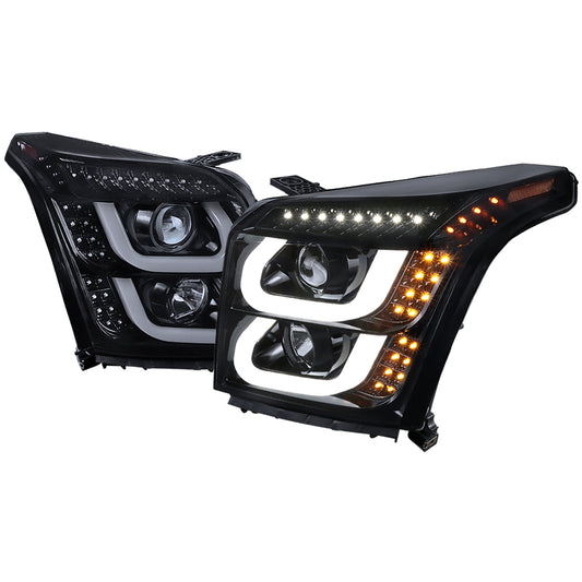 2015-2020 GMC Yukon/Yukon XL LED U-Bar Projector Headlights w/ LED Turn Signal Lights (Glossy Black Housing/Smoked Lens)