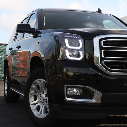 2015-2020 GMC Yukon/Yukon XL LED U-Bar Projector Headlights w/ LED Turn Signal Lights (Matte Black Housing/Clear Lens)