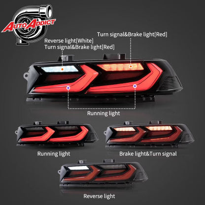 2014-2015 CHEVY CAMARO VELOX LED TAILLIGHTS GLOSS BLACK/RED LENS