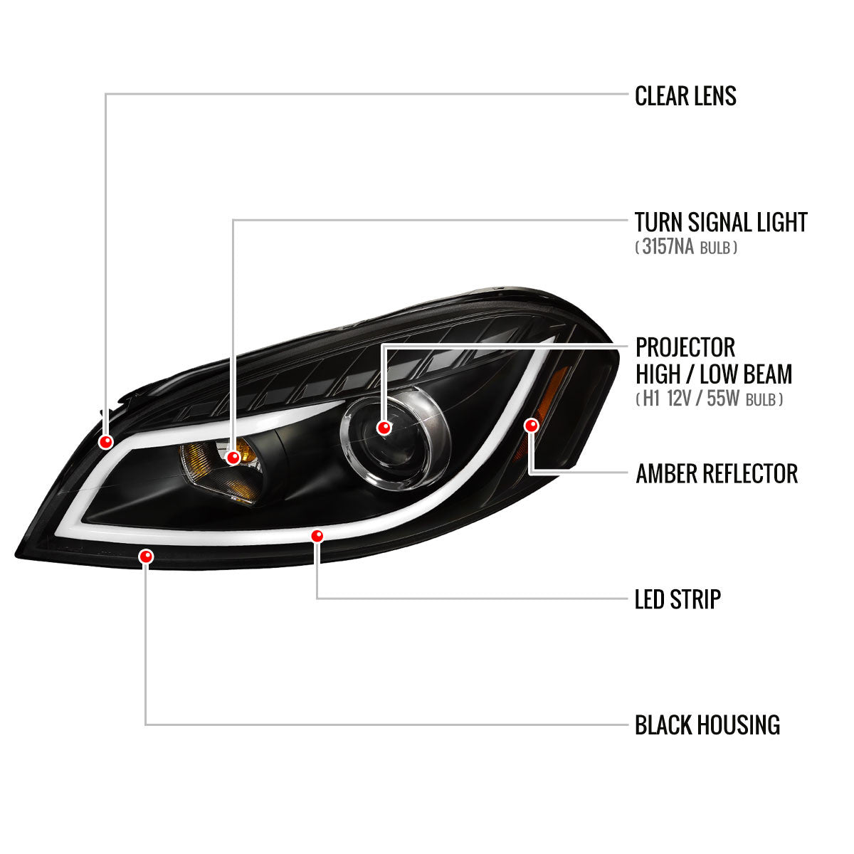 NTXGLOW RGB black headlights (2006–2013 Chevrolet Impala / 2014–2015 Impala Limited / 2006–2007 Monte Carlo)