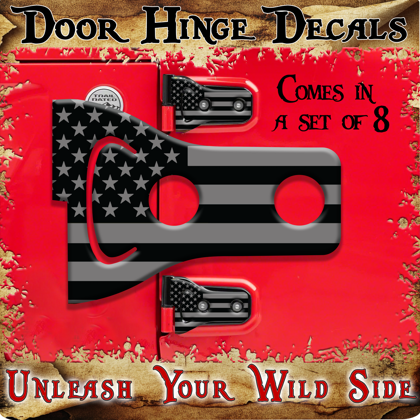 American flag black and gray Door hinge decals 36