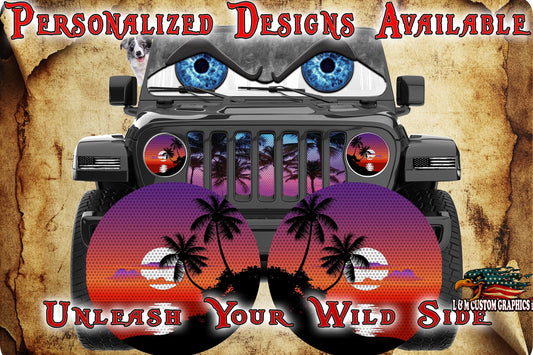 Palm Tree round headlight decals 37