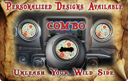 Steering wheel decal Whimsical flowers 210