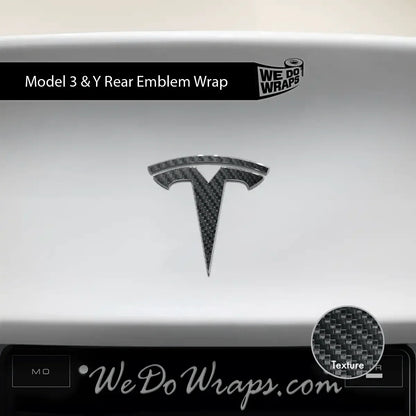 3M Carbon Fiber Tesla Emblem Decals (Front + Back) | Model Y