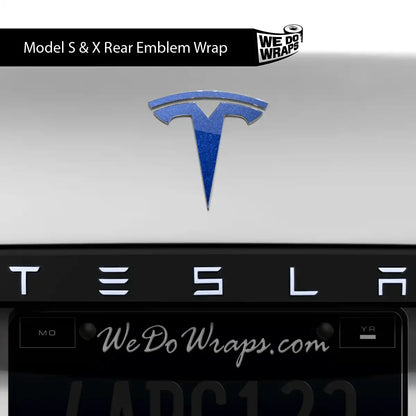 3M Deep Blue Metallic Tesla Emblem Decals (Front + Back) | Model X