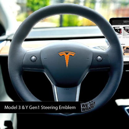 3M Gloss Deep Orange Tesla Steering Wheel Wrap | MY 2019-'25