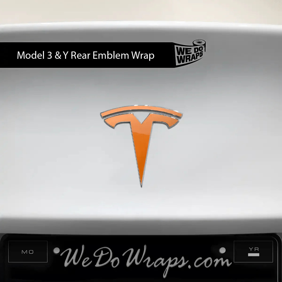 3M Gloss Deep Orange Tesla Emblem Decals (Front + Back) | Model Y