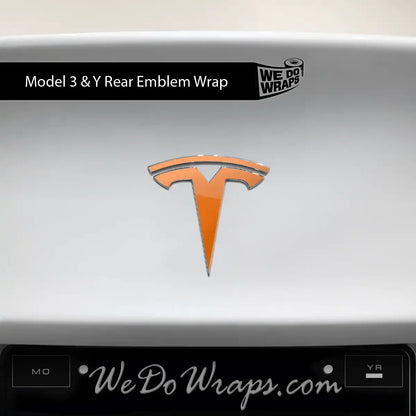 3M Gloss Deep Orange Tesla Emblem Decals (Front + Back) | Model Y
