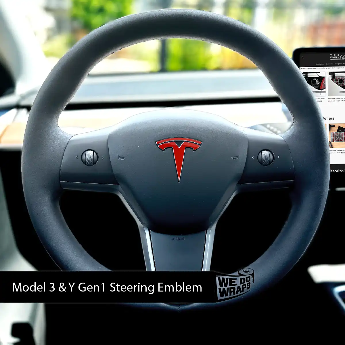 3M Gloss Dragon Fire Red Tesla Steering Wheel Wrap | MY 2019-'25