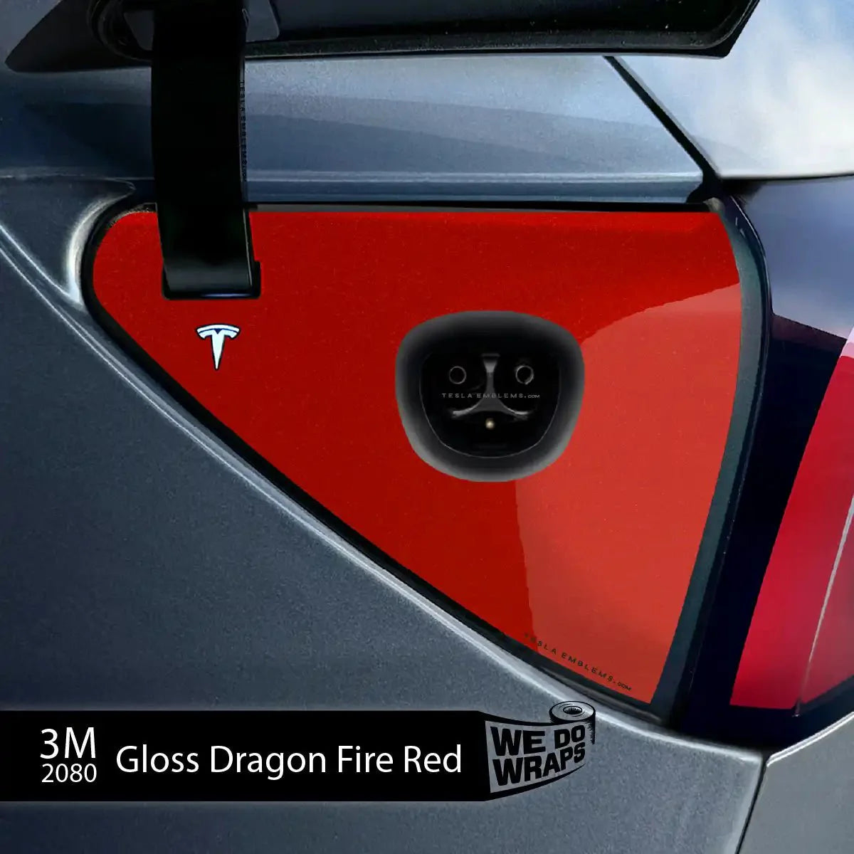 3M Gloss Dragon Fire Red Tesla Charge Port Wrap | Model 3