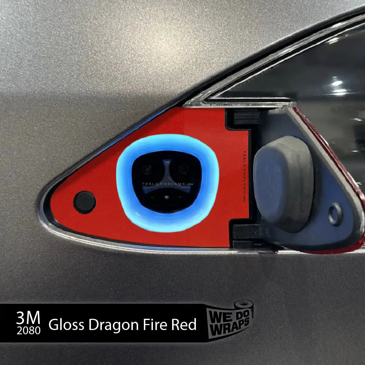 3M Gloss Dragon Fire Red Tesla Charge Port Wrap | Model S